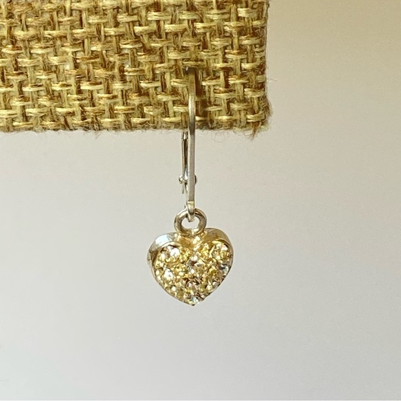 Marsala 925 Dainty Silver Dangling Heart Rhinestone Open Back Leverback Earrings - Picture 4 of 9